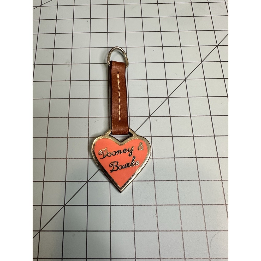 Vintage Dooney & Bourke Enamel Heart Pink silver Bag Charm Leather Y2K key chain